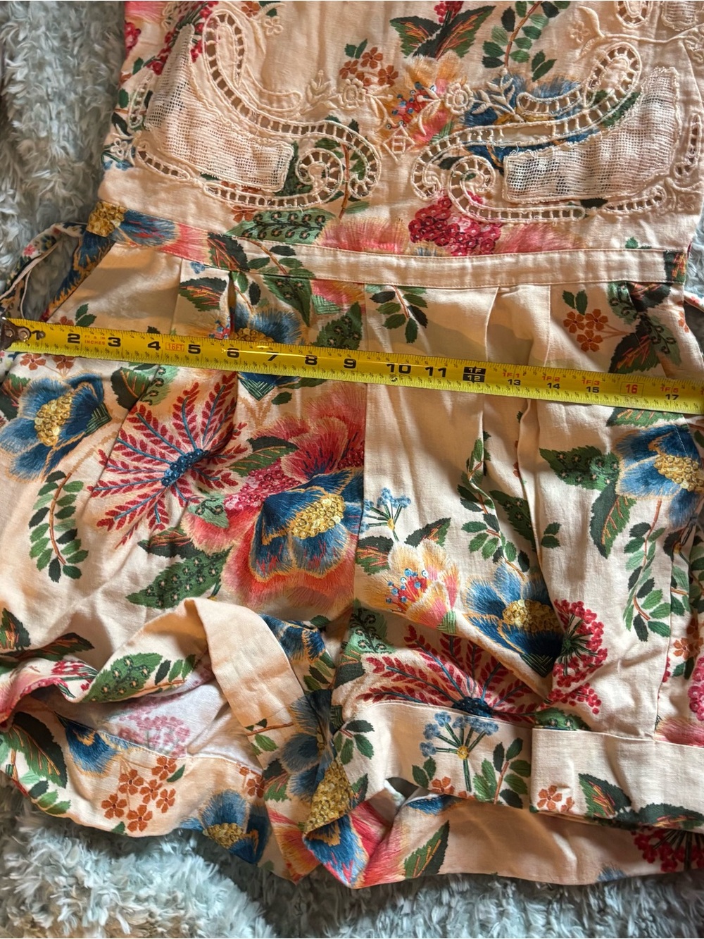 Farm Rio Garden Romper Embroidered Floral with Puff Sleeves - Picture 16 of 16
